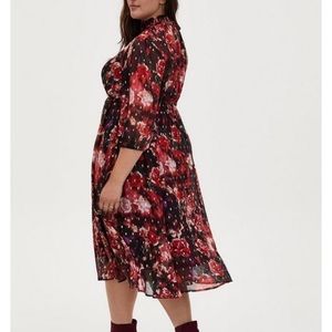 FLORAL CHIFFON MOCK NECK MIDI DRESS